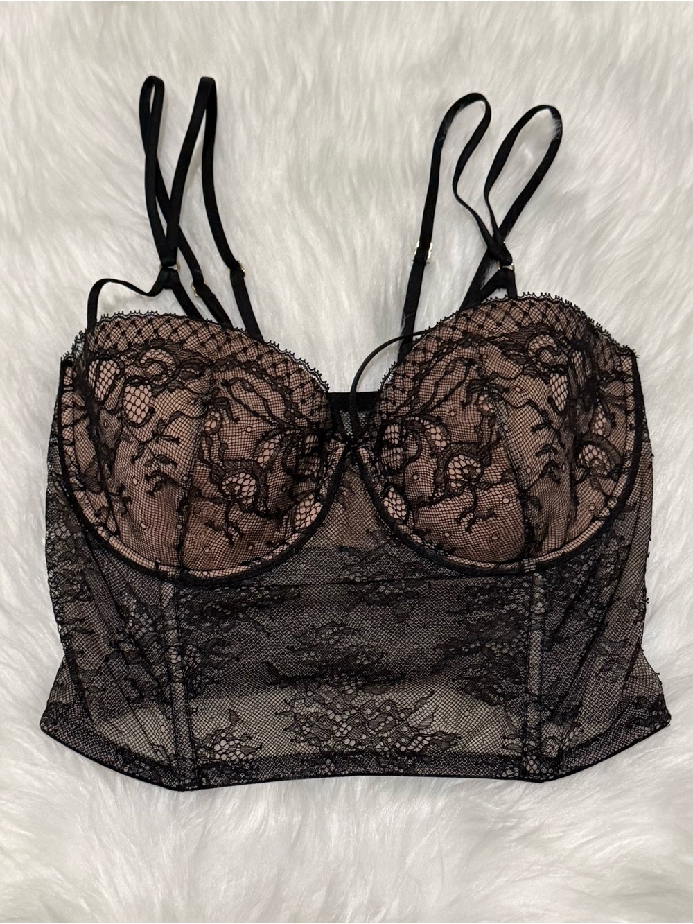 Victoria’s Secret Very Sexy Corset Bra Size 32DD Black Floral Lace Bustier